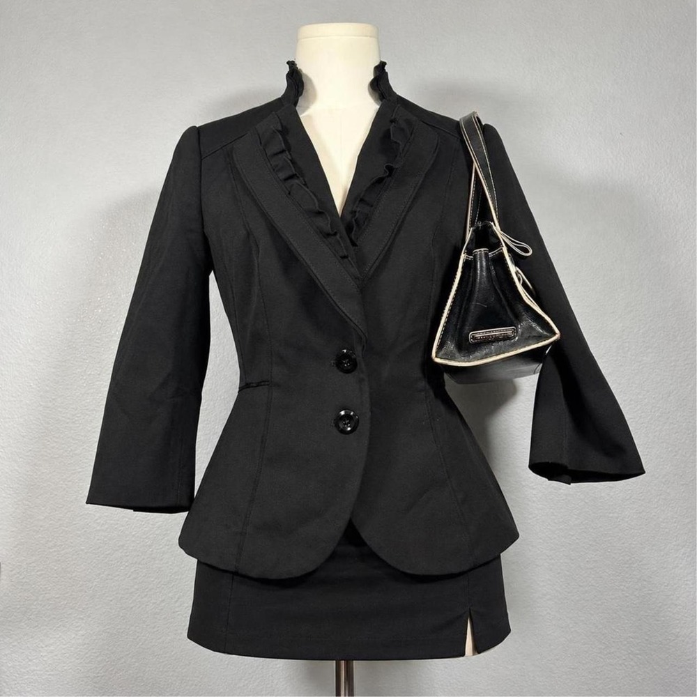 White House Black Market Black Peplum Stand Collar 3/4 Sleeve Blazer Womens 2P
